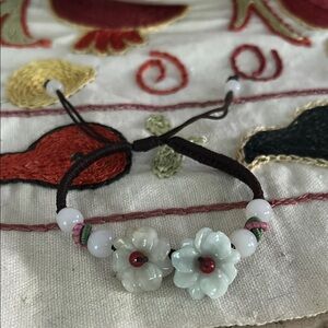 Floral Jade Beaded Bracelet with Adjustable Cord